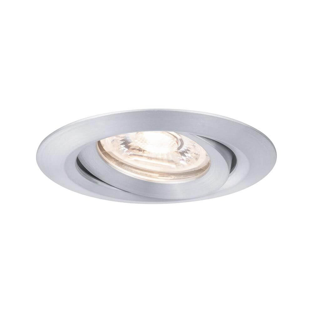LED Einzelleuchte Nova Mini schwenkbar Rund 66mm in Aluminium-Finish mit schwenkbarem Leuchtmodul.