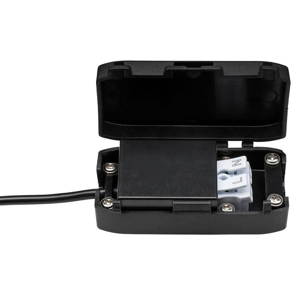 Anschlussbox der LED Einbauleuchte Nova Plus Coin Dimmbar IP65 2700K Weiß, Chrom für einfache Montage.