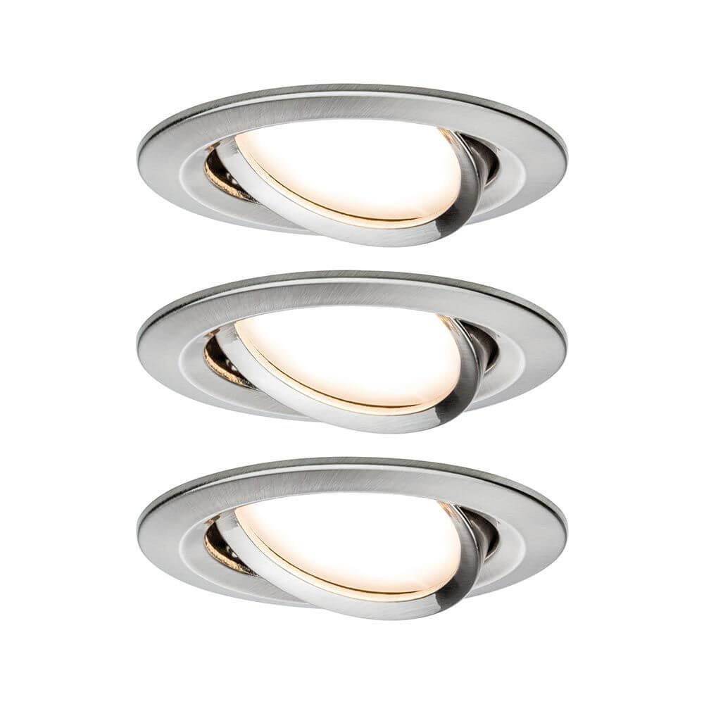 LED Einbauleuchte Smart Home Zigbee Nova Plus Basis-Set in gebürstetem Eisen mit warmem Licht.