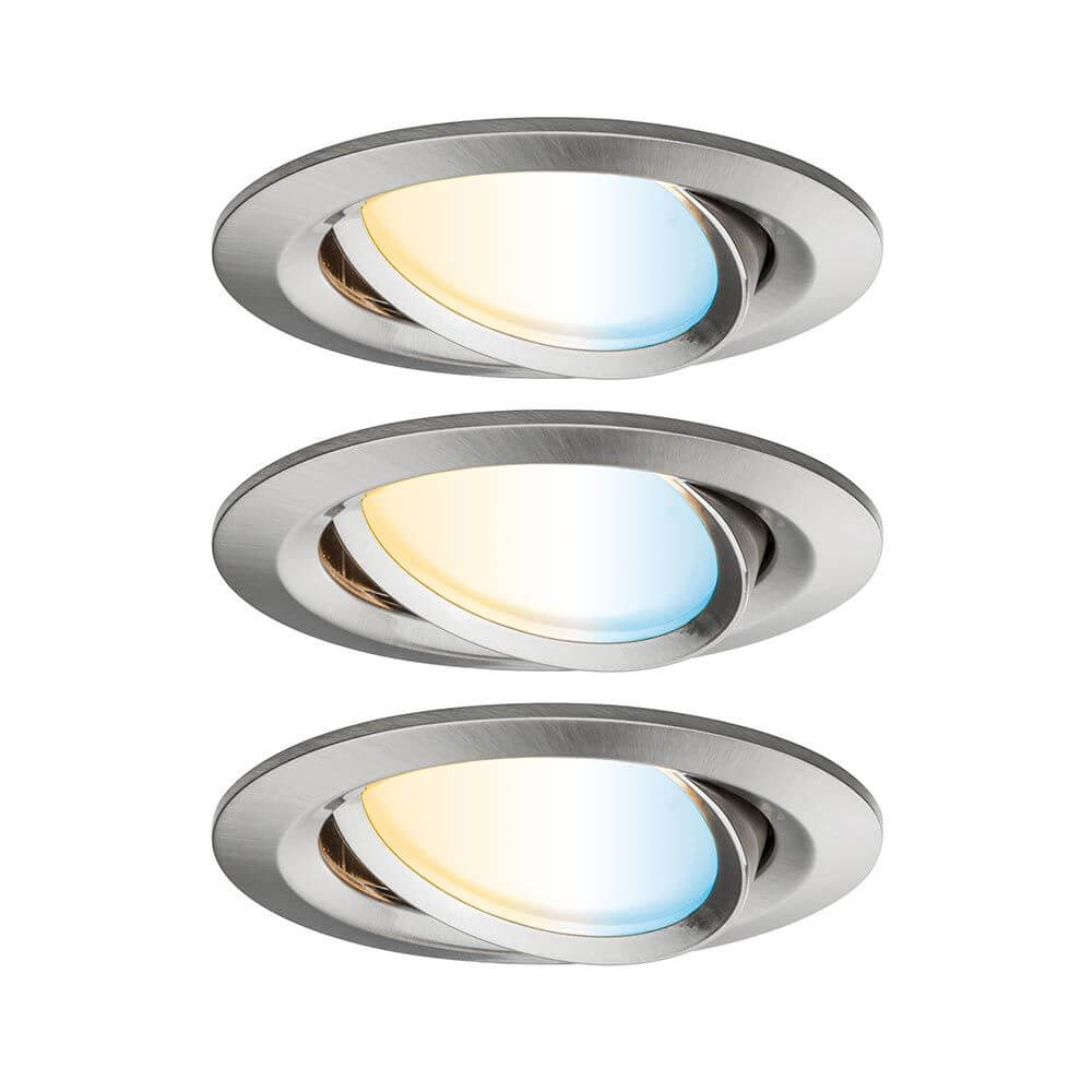 LED Einbauleuchte Nova Plus 3er Set in gebürstetem Aluminium mit Tunable White Funktion.