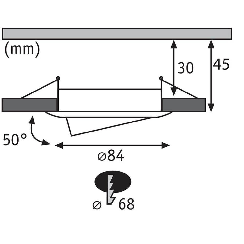 Technische Zeichnung der LED Einbauleuchte Nova Plus mit Abmessungen und Montagehinweisen.