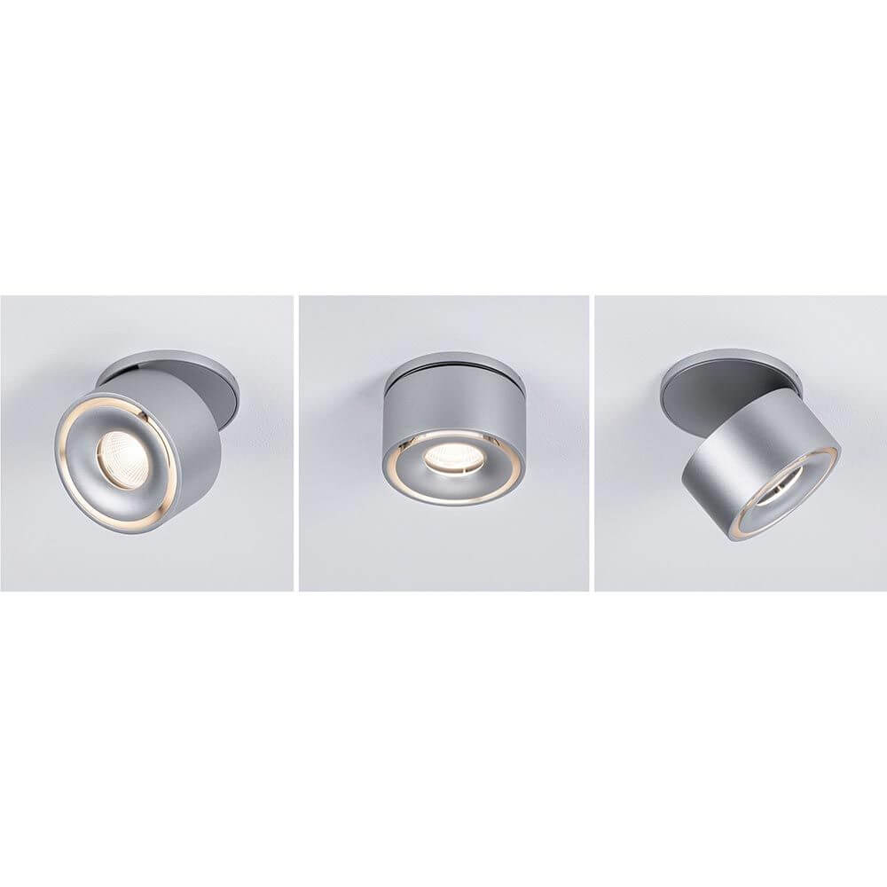 LED Einbauleuchte Spircle Chrom-Matt in verschiedenen Winkeln, moderner Industrielook und flexible Beleuchtung.