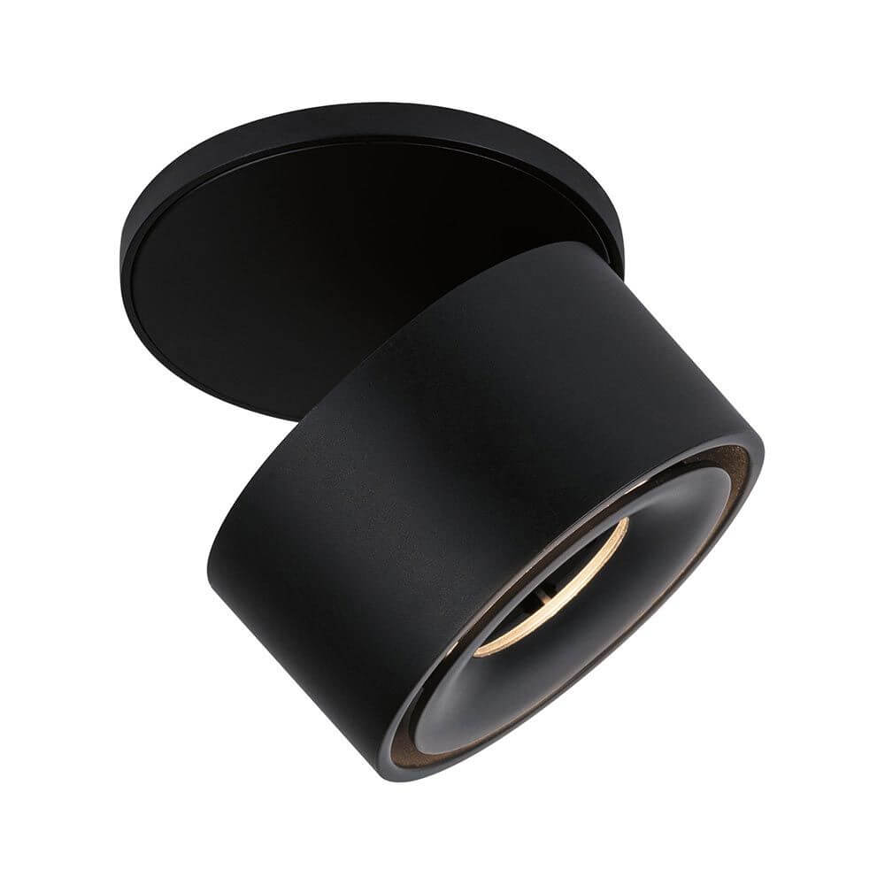 Moderne LED Einbauleuchte Spircle in Schwarz matt mit drehbarem Spotkopf für gezielte Beleuchtung.