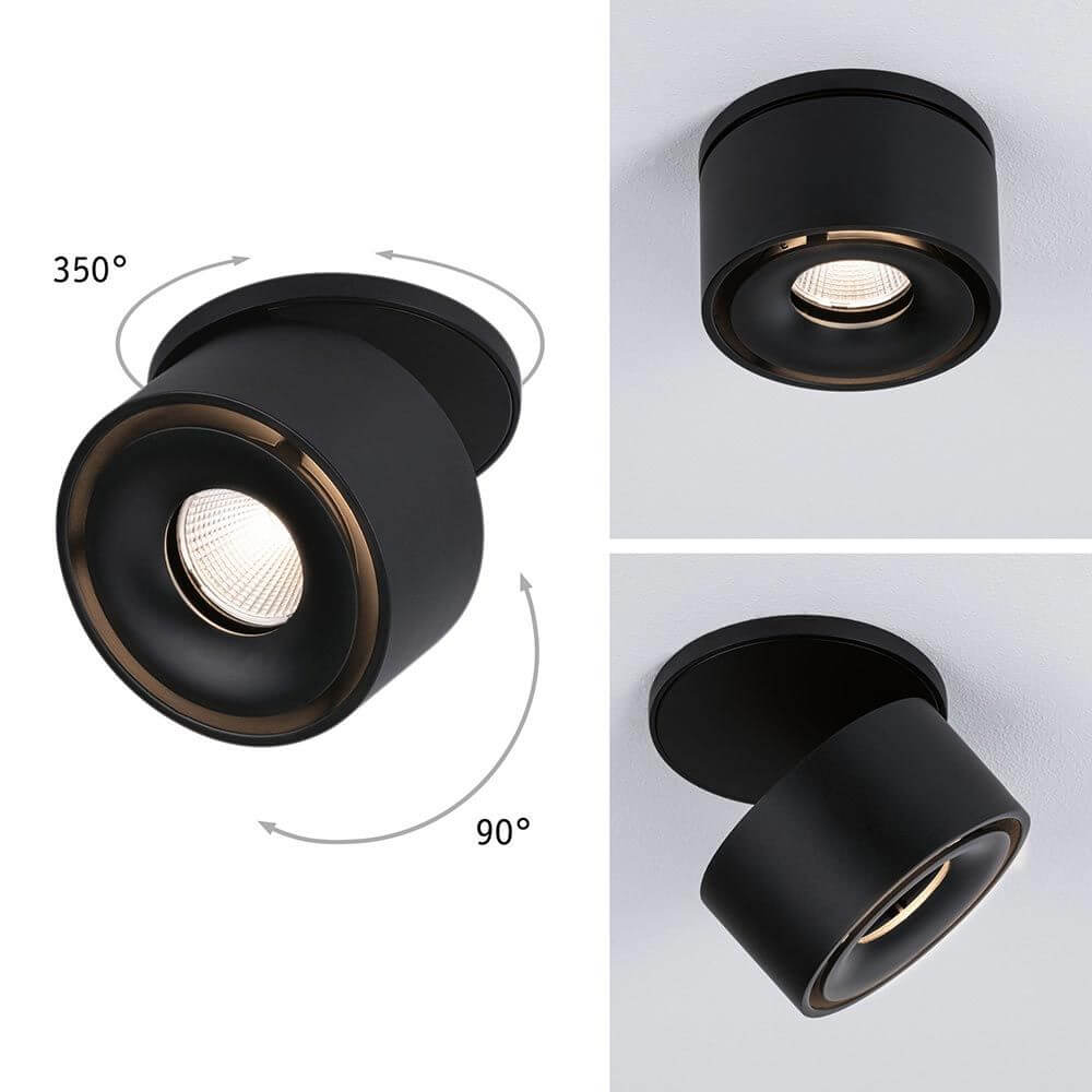 LED Einbauleuchte Spircle Schwarz matt mit schwenkbarem Kopf für gezielte Beleuchtung.