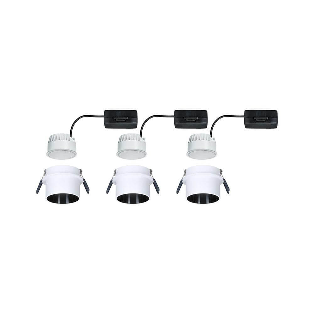 LED Einbauleuchte Stufen-Dimmer Gil LED Basis-Set Schwarz, Weiß im 3er-Set mit mattweißen und mattschwarzen Komponenten