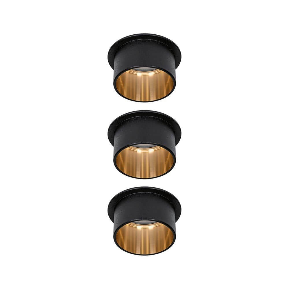 LED Einbauleuchte Stufen-Dimmer Gil Basis-Set 68mm Schwarz-Matt in eleganter Anordnung mit goldenen Akzenten.