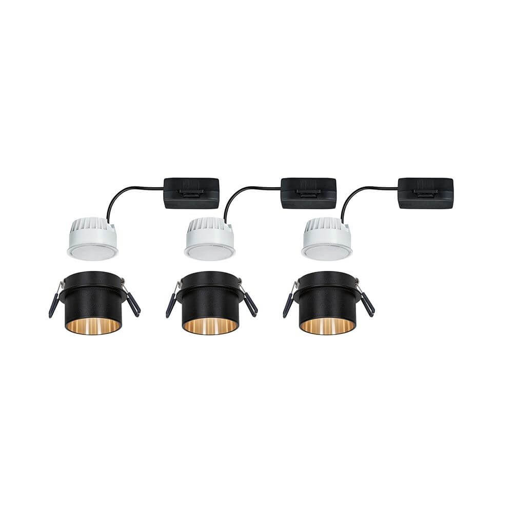 LED Einbauleuchte Stufen-Dimmer Gil Basis-Set 68mm Schwarz-Matt im 3er-Set mit dekorativem Design.
