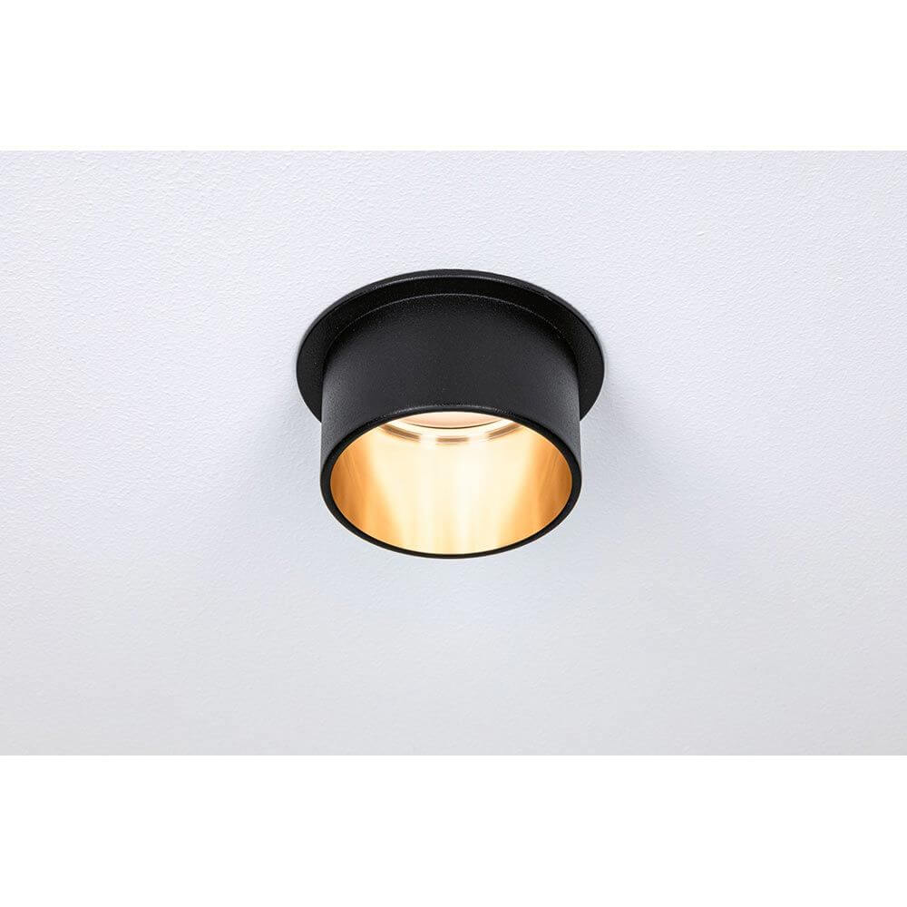 LED Einbauleuchte Stufen-Dimmer Gil Basis-Set 68mm Schwarz-Matt mit goldenem Innenleben an der Decke