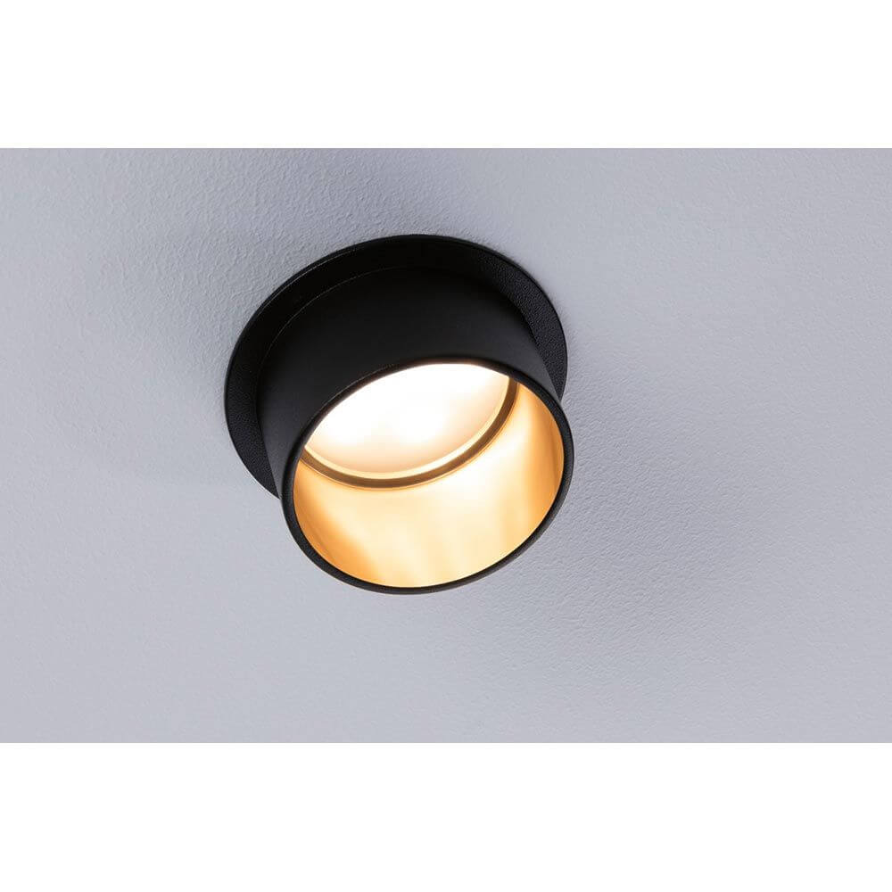 LED Einbauleuchte Stufen-Dimmer Gil Basis-Set 68mm Schwarz-Matt mit goldfarbener Innenfläche