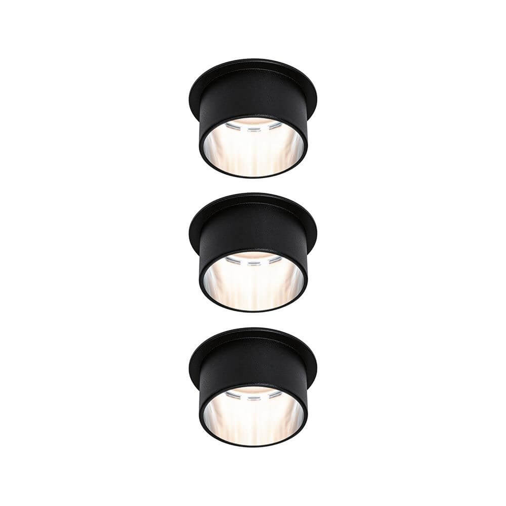 LED Einbauleuchte Gil Basis-Set Rund mit Stufen-Dimmer in Schwarz matt, 3er-Set für dekorative Lichteffekte.