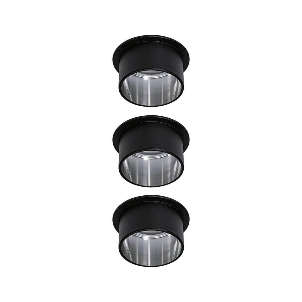 LED Einbauleuchte Gil Basis-Set Rund mit Stufen-Dimmer - 3er-Set in Schwarz matt für blendfreie Deckeneffekte.