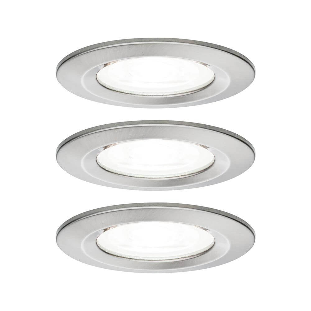 Einbauleuchte Nova Starr 3er Basis-Set Ø 7,8cm in 3 Stufen-Dimmbar - Alu Zink, eisen gebürstet.