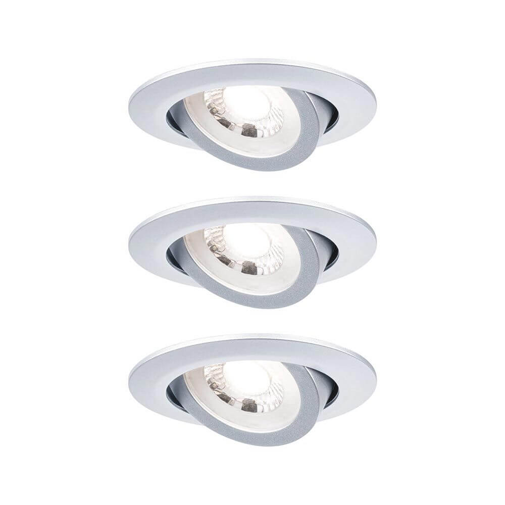 LED Einbauleuchte 3er-Set Stufen-Dimmbar Schwenkbar Chrom-Matt mit schwenkbaren Spots und integrierter Dim-Funktion.