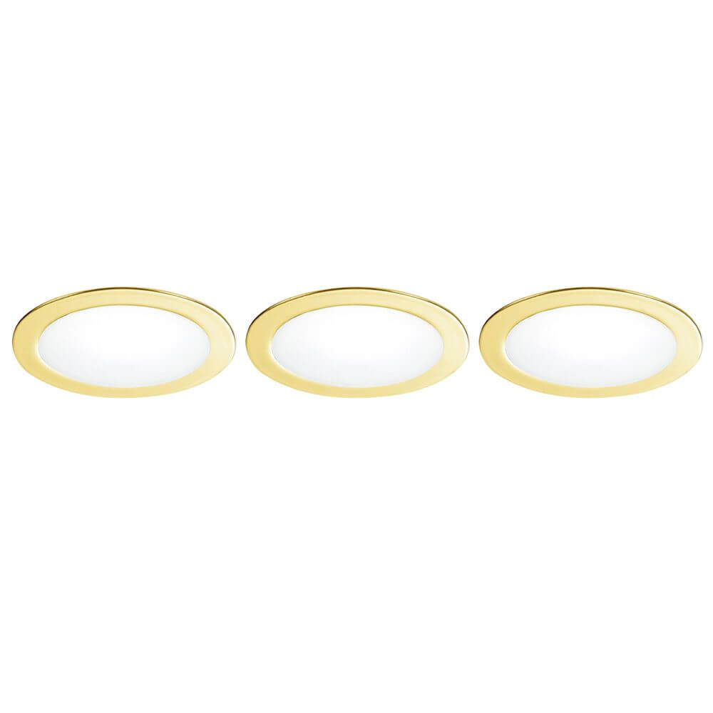 LED Einbauleuchten 3er-Set Fusion Goldfarben - elegante Deckeneinbauleuchten mit satiniertem Diffusor und 120° Abstrahlwinkel.