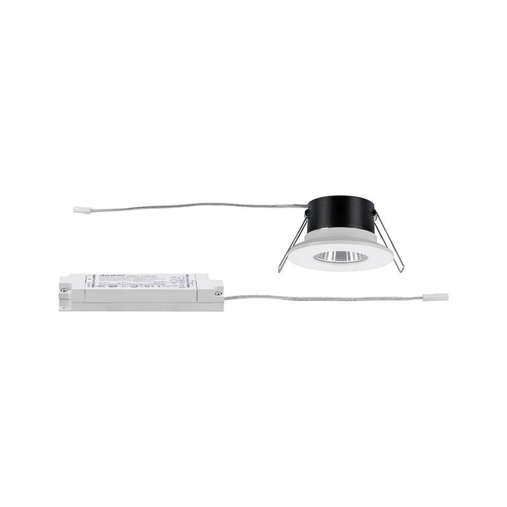 LED Einbauleuchten-Set Calla IP65 rund starr Weiß mit Trafo und runder Lampe in Weiß.