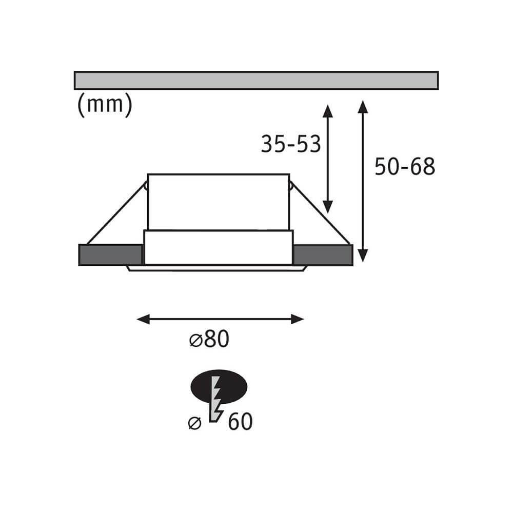 LED Einbauleuchten-Set Calla IP65 rund starr Weiß Maßzeichnung mit Abmessungen und Anschlussdetails