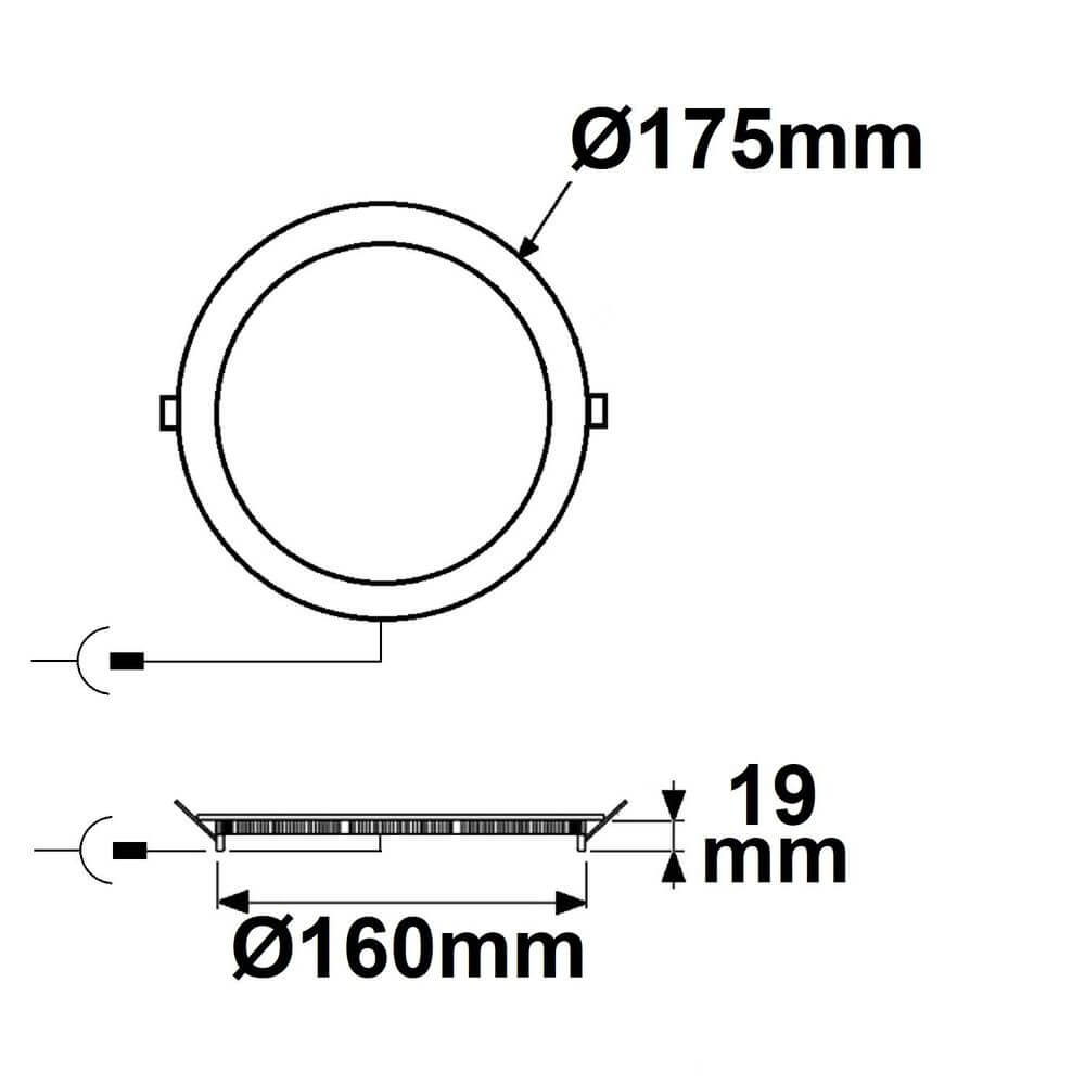 LED Einbaupanel Ø 17,5cm flach rund Silber Dimmbar 12W Warmweiß Maße Ø175mm Ø160mm Höhe 19mm