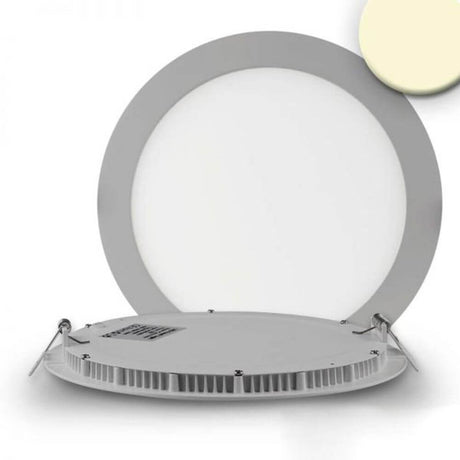 LED Installationspanel Ø 22,5cm flad rund sølv 18W varm hvid med driver, transformermål 120x40x27.