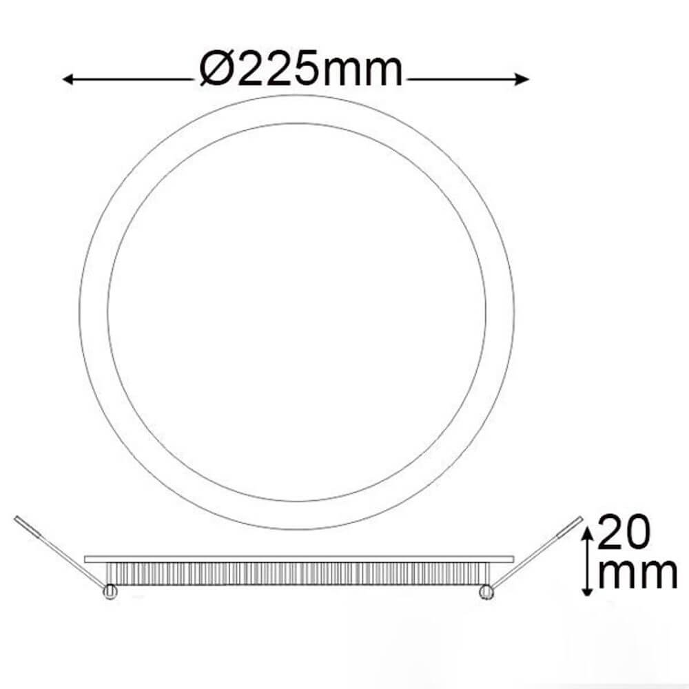 Technische Zeichnung eines runden LED Einbaupanels Ø 22,5 cm mit 20 mm Höhe.