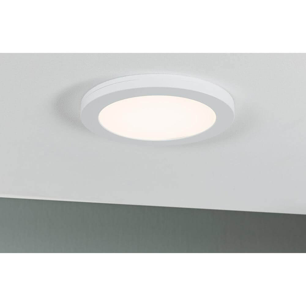 LED Einbaupanel 2 in 1 Cover-it Rund Weiß-Matt montiert an der Decke, strahlendes und flächiges Licht.