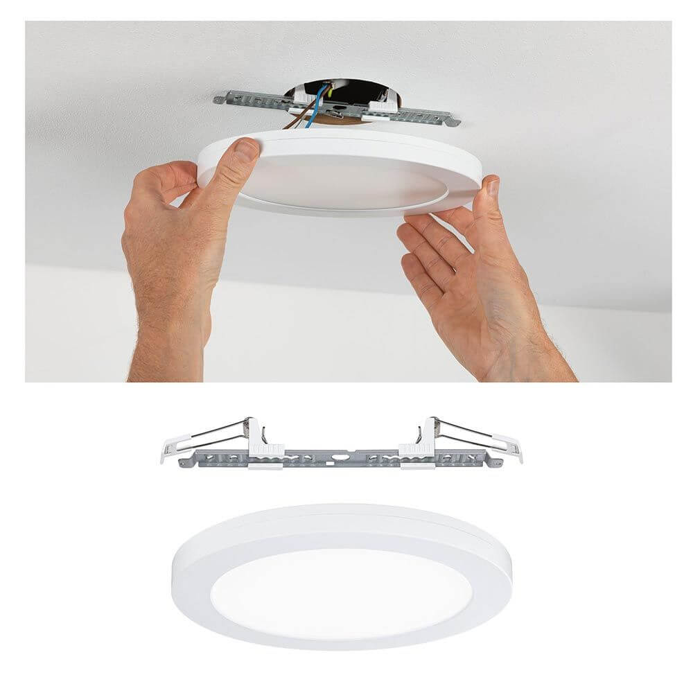LED Einbaupanel 2 in 1 Cover-it Rund Weiß-Matt Montageanleitung mit Aufbau und Deckeninstallation.