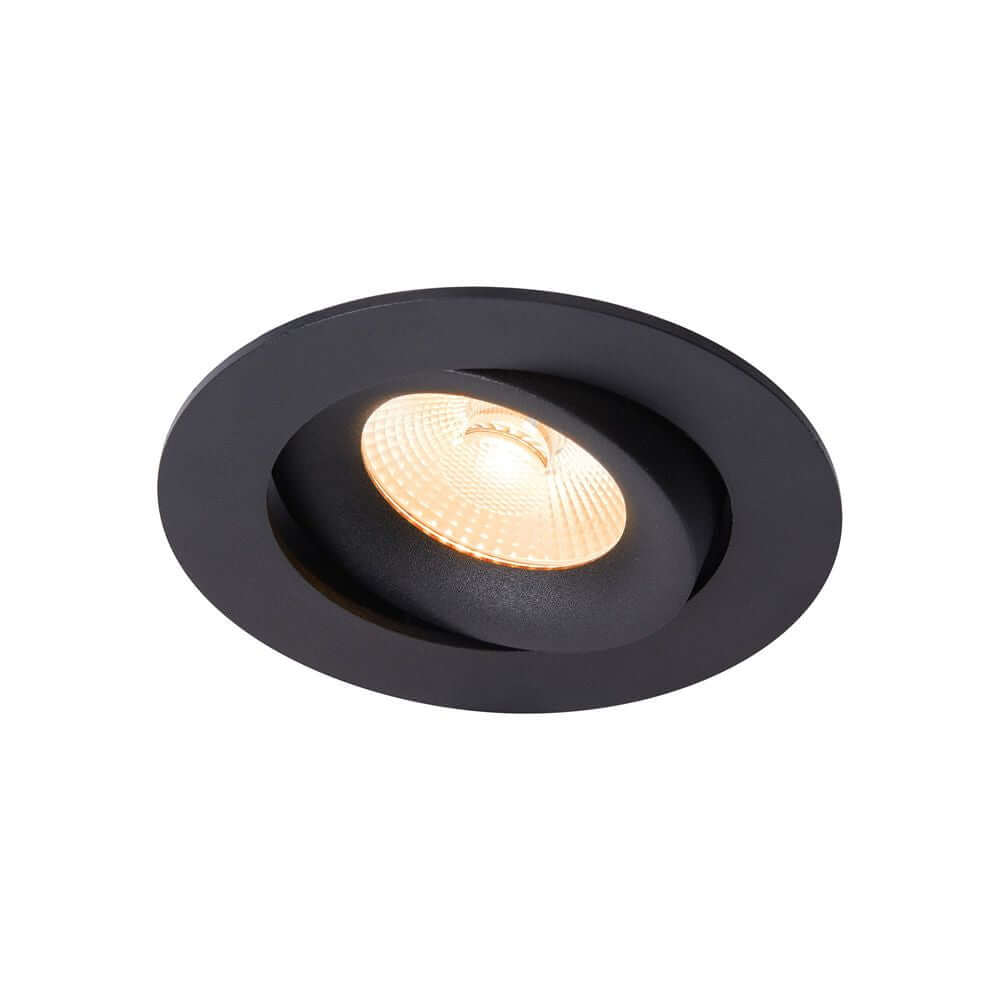 LED Einbaustrahler Aliki IP44 – schwarzes Downlight mit warmem Licht für Badezimmer.