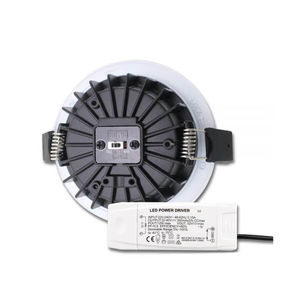 LED Einbaustrahler Sys-90 Basis Dali DT8tc 3000-4000K Dimmbar mit LED Power Driver und Rückseite.