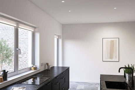 LED Stake recessed spotlight in a modern kitchen, glare-free downlight for indirect light.