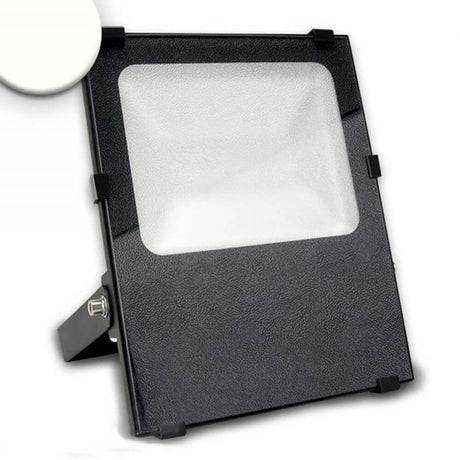 Profi LED Fluter Neutralweiß 100W 13000 lm Anthrazit IP66 mit gefrostetem Glas und Montage-Schwenkbügel.