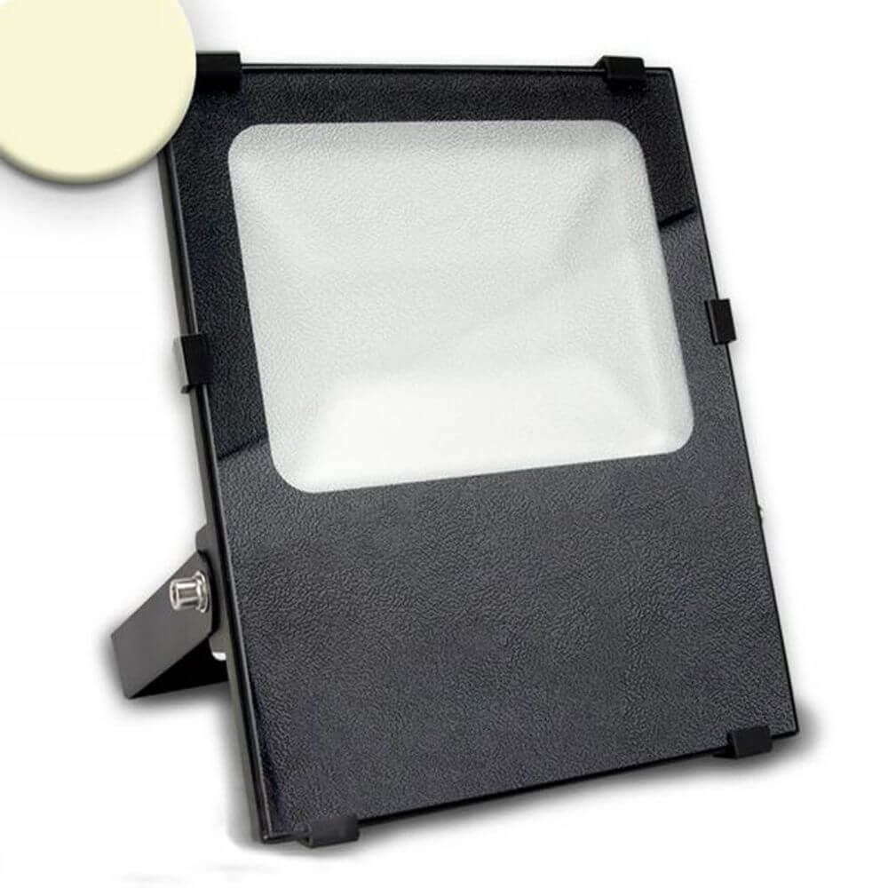 Profi LED Fluter Warmweiß 100W 10500 lm Anthrazit IP66 mit frosted Glas und Schwenkbügel.