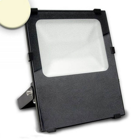 Profi LED Fluter Warmweiß 100W 10500 lm Anthrazit IP66 mit frosted Glas und Schwenkbügel.
