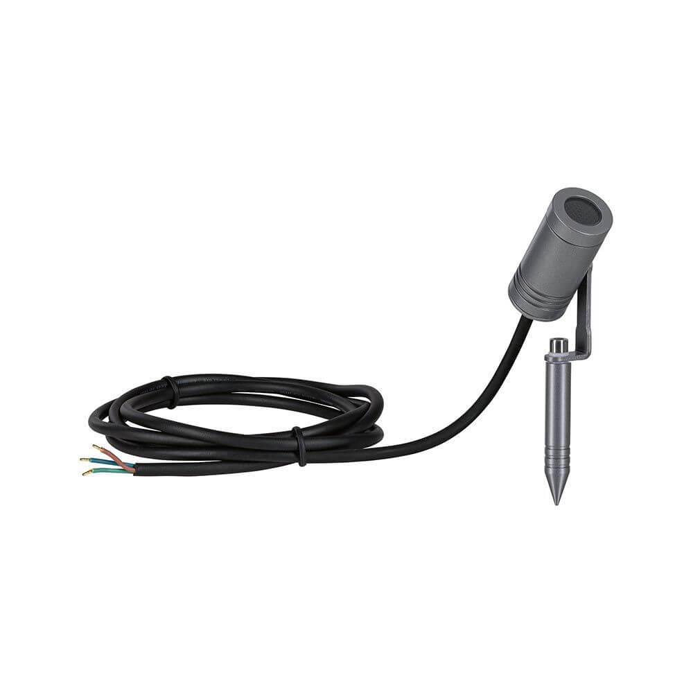 LED Gartenstrahler Radix Grau IP65 mit Kabel und Erdspieß für einfache Installation im Garten.