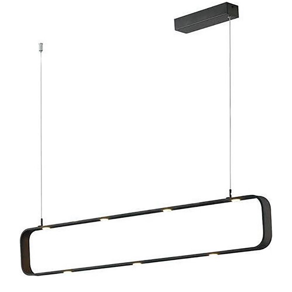 LED Hängelampe Moka Dimmbar Schwarz mit flachem Metallband und LED-Lichtquellen.