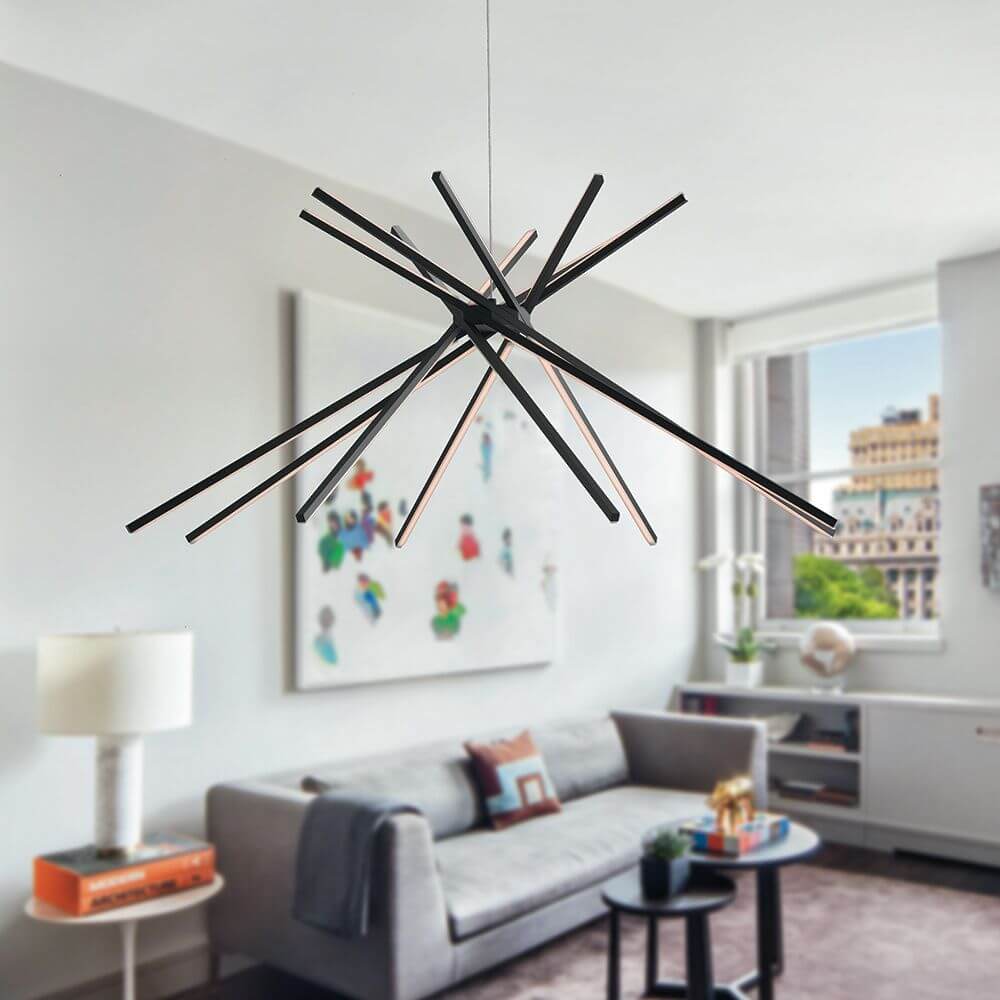 LED Hängeleuchte Shanghai Schwarz in modernem Wohnraum mit stilvollem Design.