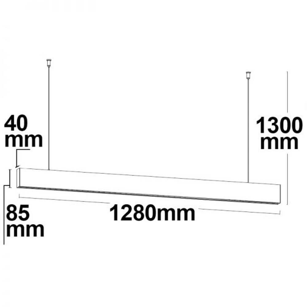 LED Hängeleuchte Up+Down Raster 2900lm schwarz UGR<6 3000K Dimmbar Maßzeichnung mit Abmessungen.