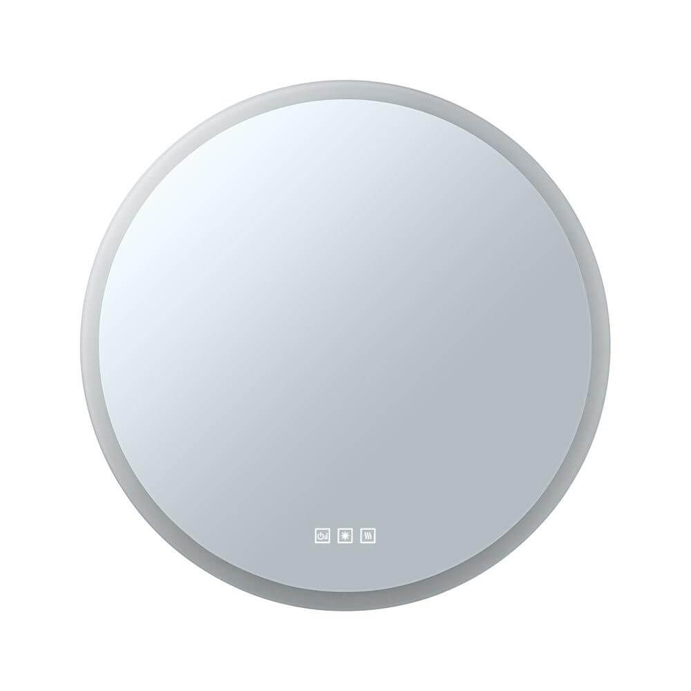 LED HomeSpa Leuchtspiegel Mirra CCT + Heizfunktion runder Spiegel mit Touch-Schaltern, spritzwassergeschützt.