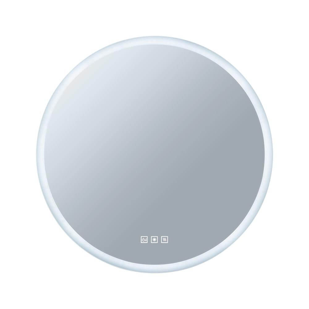 LED HomeSpa Leuchtspiegel Mirra CCT + Heizfunktion runder Leuchtspiegel mit Touch-Schaltern für Licht und Wärme.