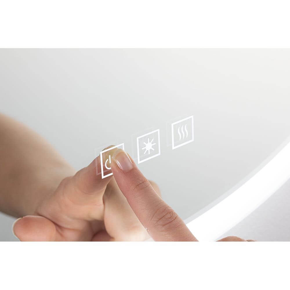 LED HomeSpa Mirra Leuchtspiegel CCT Wärme Dimmbar & Heizbar - Touch-Schalter zur Licht- und Heizverstellung.