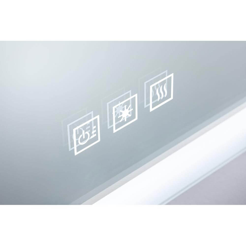 Touch-Funktionen des HomeSpa LED Spiegels Mirra für Beleuchtung und Heizfunktion.
