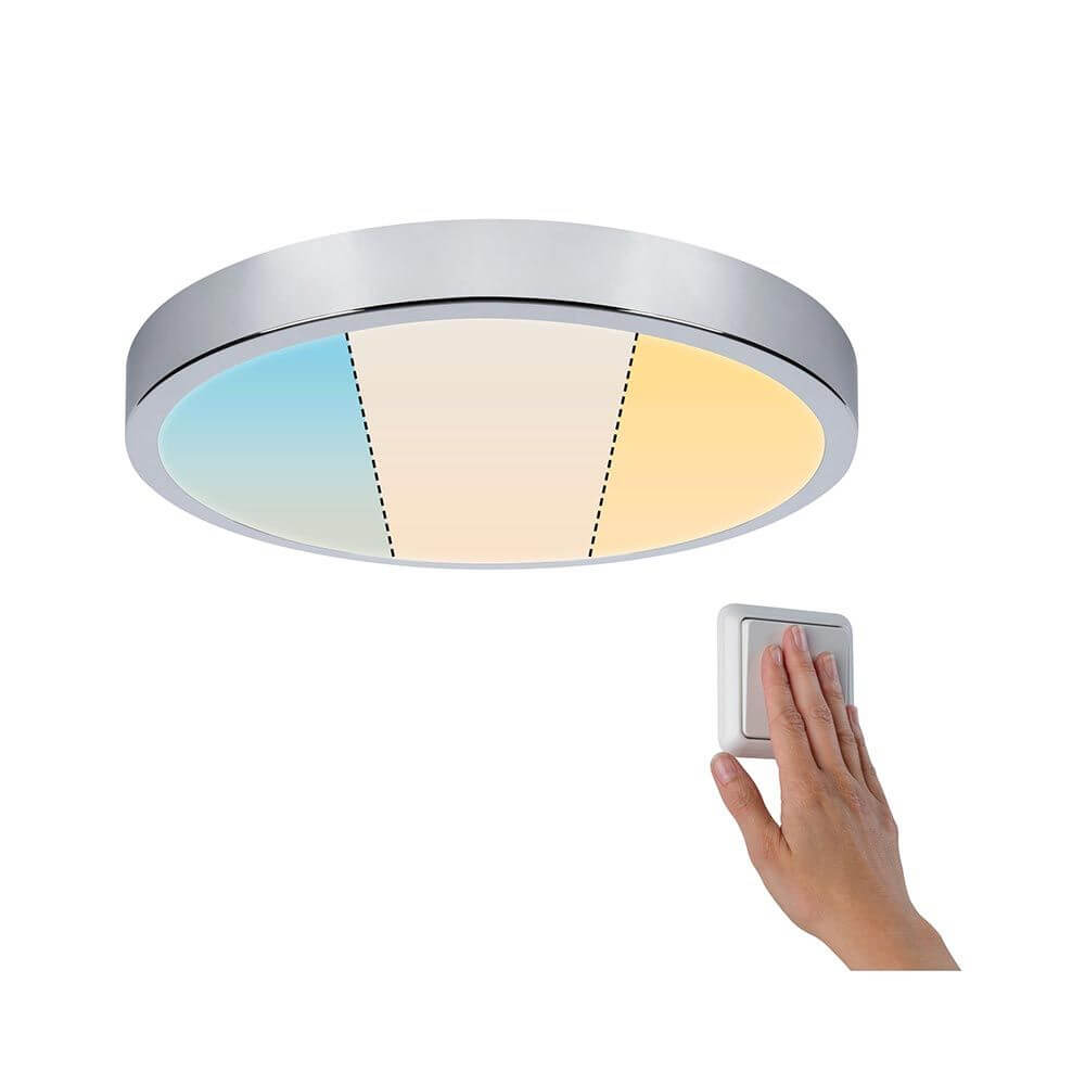 LED Decken Panel Aviar Ø 36cm mit dimmbarer Warm- und Kaltlichtfunktion, ideal für Feuchträume.