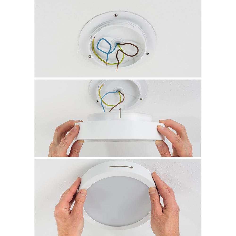 Installationsanleitung für das LED Deckenpanel Aviar, einschließlich Verkabelung und Montage.