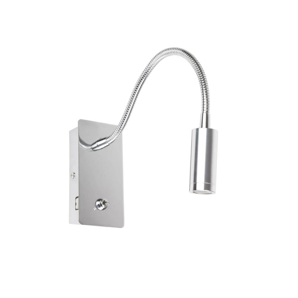 LED Lese-Wandleuchte Juliet Chrom mit flexiblem Arm und USB-Ladegerät für Schlafzimmer