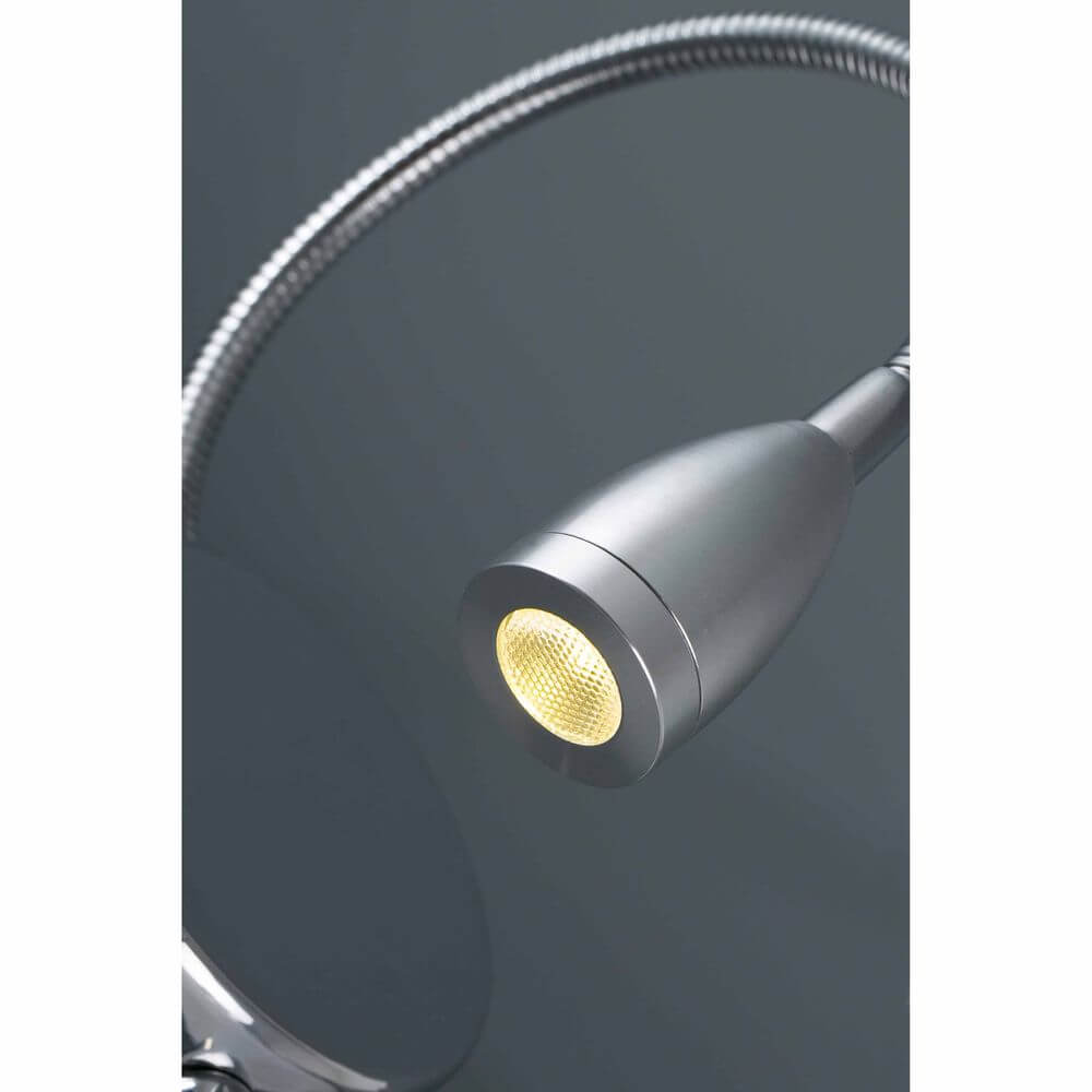 LED Leseleuchte LOKE 3W 3000K Chrom mit flexibler Halterung und warmem Licht.