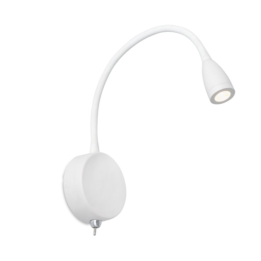 LED Leseleuchte LOKE 3W 3000K Weiß an der Wand, flexibel verstellbar, ideal zum Lesen und Arbeiten.