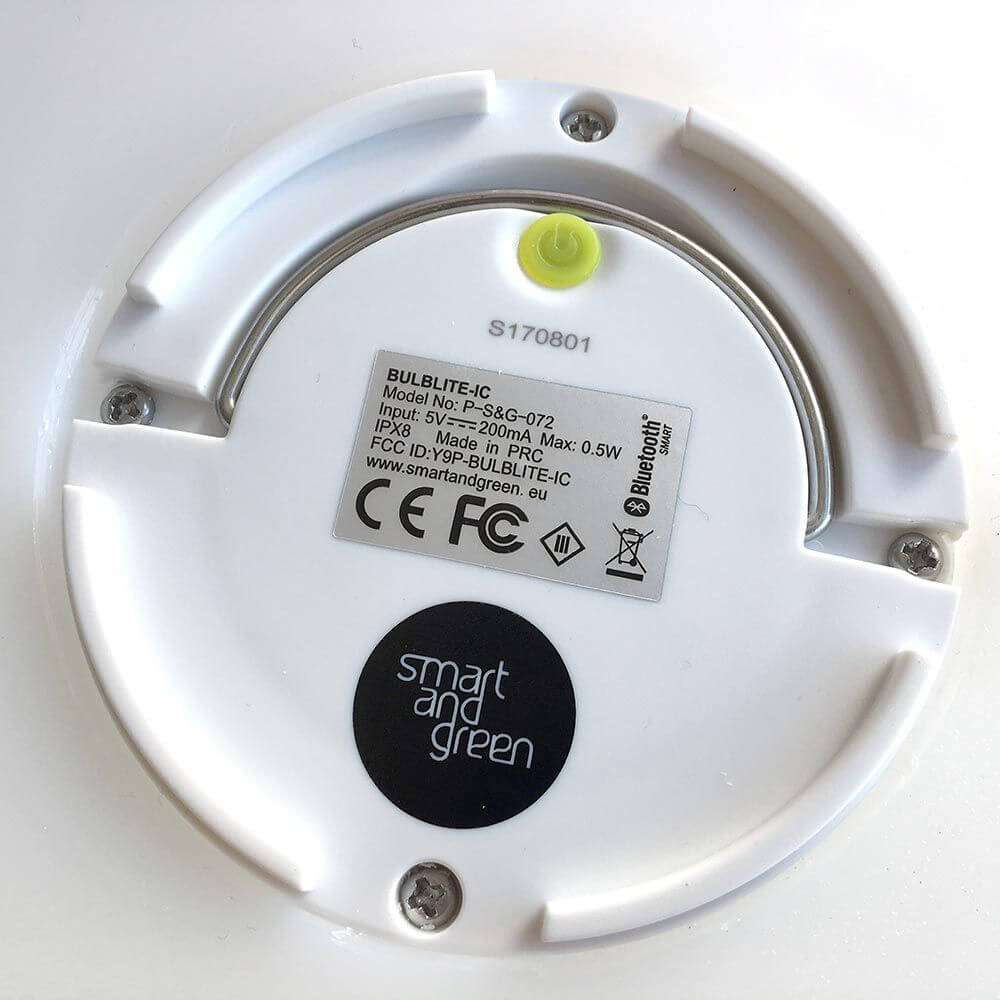 LED Leuchtmodul BulbLite Rückansicht mit technischen Informationen und Smart and Green Logo.
