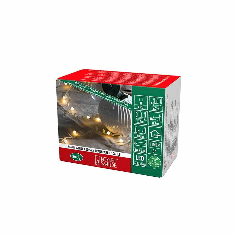 LED Lichterkette mit Dekoblättern 6h Timer batteriebetrieben Verpackung mit warmen weißen LEDs