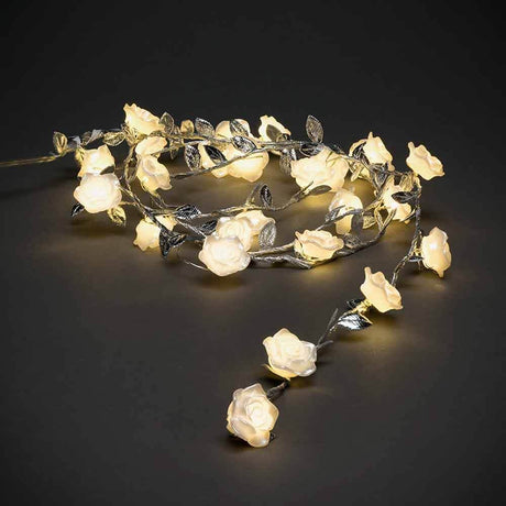 LED Lichterkette mit Dekoblättern 6h Timer batteriebetrieben, leuchtende Rosen, dekorative Beleuchtung