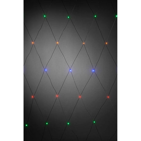 LED Lichternetz 64 bunte Dioden IP44 - Bunte Lichter auf schwarzem Hintergrund, ideal für festliche Dekoration.