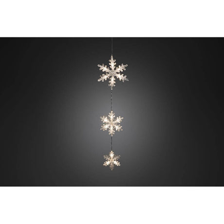 Tenda luminosa LED 3 fiocchi di neve bianco caldo a batteria IP44 per un'atmosfera natalizia.