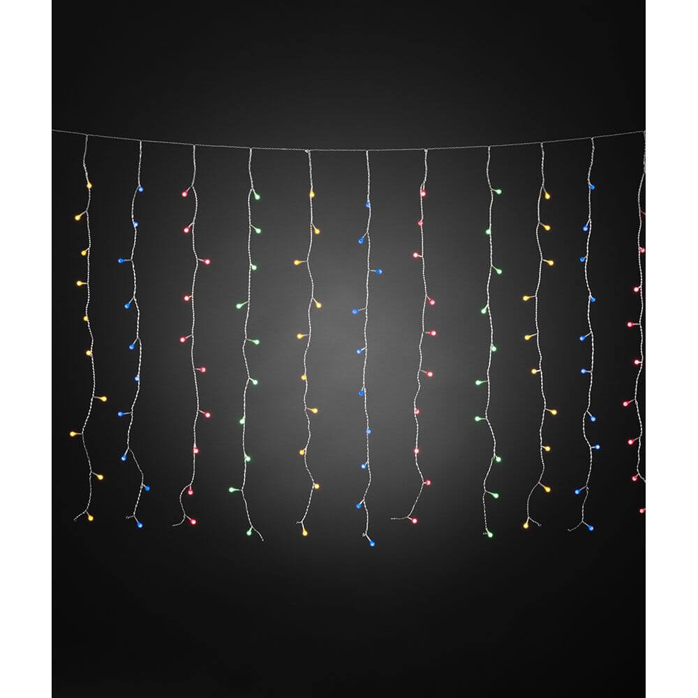 LED Lichtervorhang mit bunten Globes 400 bunte Dioden IP44 auf schwarzem Hintergrund